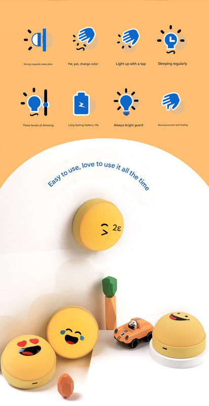 Fun Emoji LED Night Light - Tap Control, 7 Changing Options, 3 Brightness Levels & Magnetic Mount(Infatuated expression)