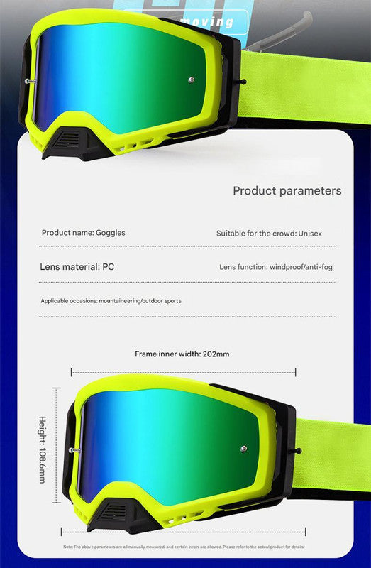 Panoramic Outdoor Sports Goggles - UV Protection, Windproof, Anti-Fog & Impact Resistant(Yellow frame + green film)