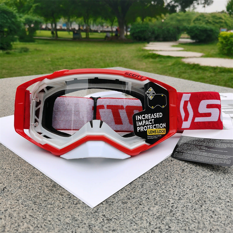 Performance Motocross & Off-Road Goggles - Increased Impact Protection with Lens Lock System(White and red frame transparent piece)