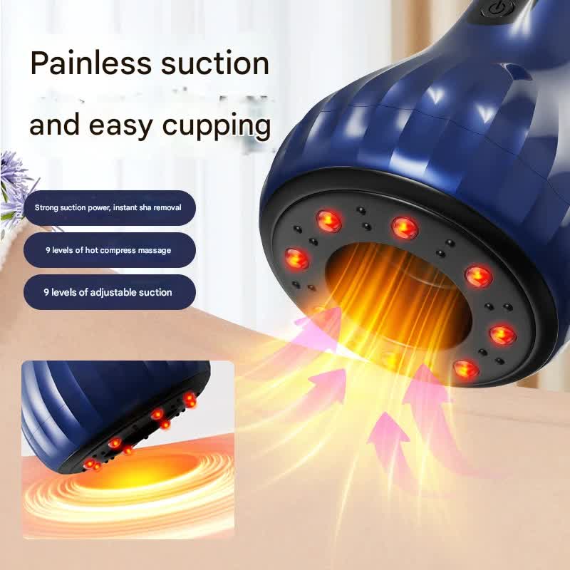 Electric Cupping & Gua Sha Massager - 9 Levels Heat & Suction, Red Light Therapy, USB-C Rechargeable(White)