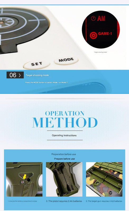 Gun Alarm Clock - Target Shooting Alarm with Infrared Gun, Recordable Alarm & Game Modes(Black)