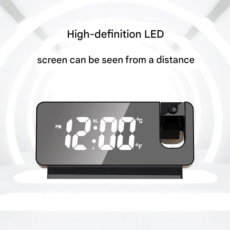 LED Digital Projection Alarm Clock - Temperature, Date, Snooze & 180 Adjustable Projector(White shell white light)