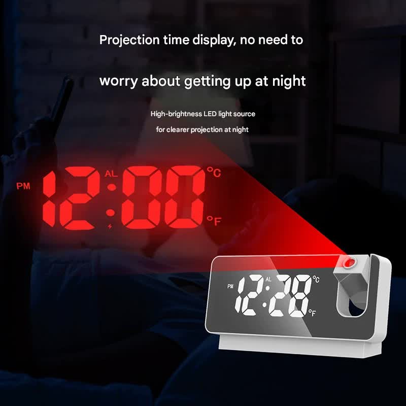 LED Digital Projection Alarm Clock - Temperature, Date, Snooze & 180 Adjustable Projector(Black shell color screen)
