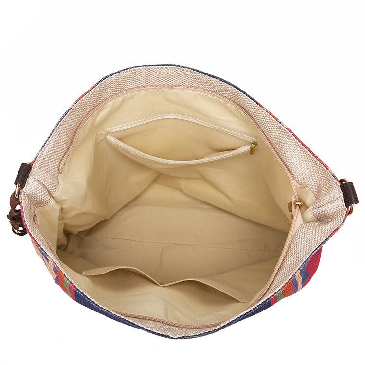 Bohemian Style Canvas Hobo Bag with Tassels & Geometric Print - Large Capacity Shoulder Bag(Khaki)