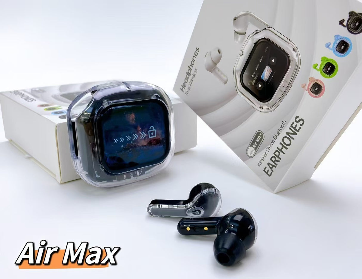 Transparent TWS Wireless Earbuds with Smart Call Noise Reduction & LED Display Case - Bluetooth 5.4(black)