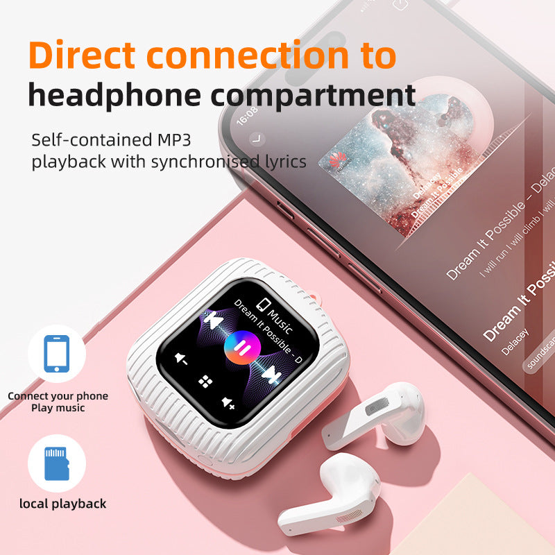 Smart Touch Wireless Headset with MP3 Player & Display - Caller ID, App Control, ENC Noise Reduction(White pink)