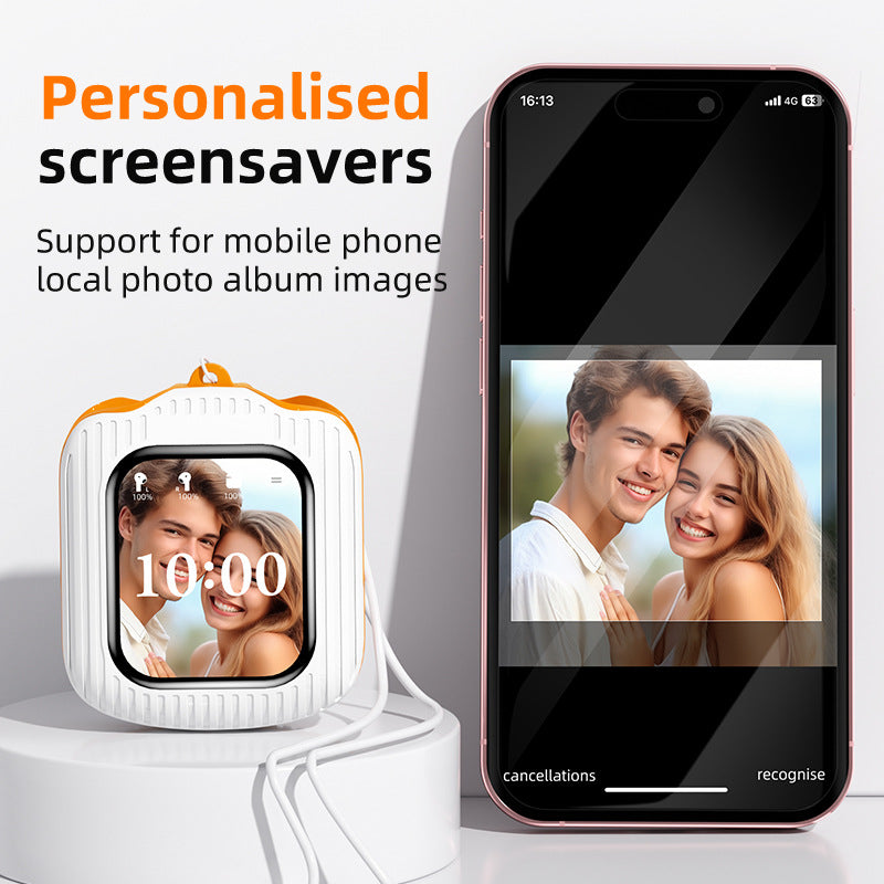 Smart Touch Wireless Headset with MP3 Player & Display - Caller ID, App Control, ENC Noise Reduction(White pink)