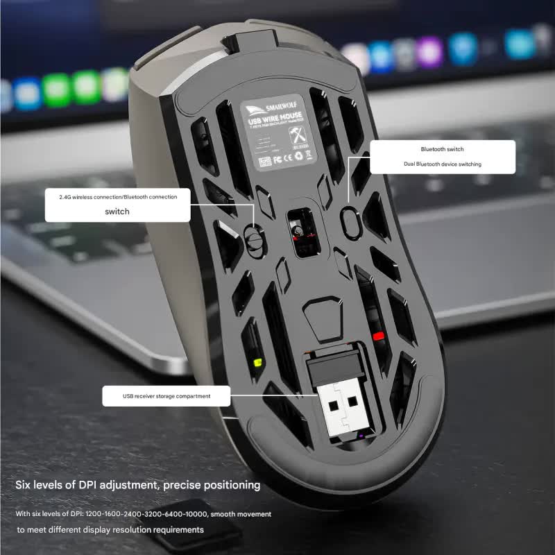 Tri-Mode Wireless Gaming Mouse - 1KHz Polling, 10000 DPI, Digital Display, Lightweight 73g(Black)