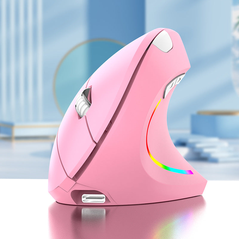 Ergonomic Vertical Wireless Mouse - 2.4G/Bluetooth, Rechargeable, RGB Light, 4 DPI Levels(pink)