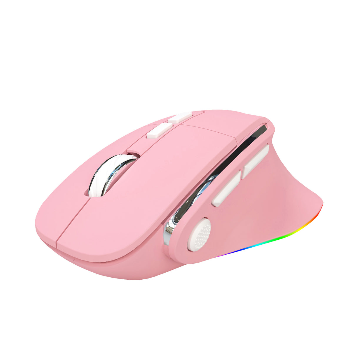 Ergonomic Vertical Wireless Mouse - Dual Mode (2.4G + Bluetooth), RGB Light, Rechargeable 500mAh Battery(Pink)