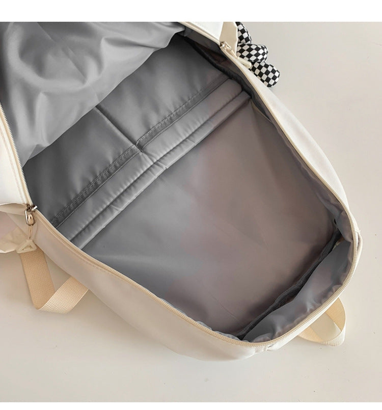 Large Capacity Nylon Backpack - Fits Tablet, A4 Magazines, Umbrella - Multiple Pockets & Adjustable Straps(white)