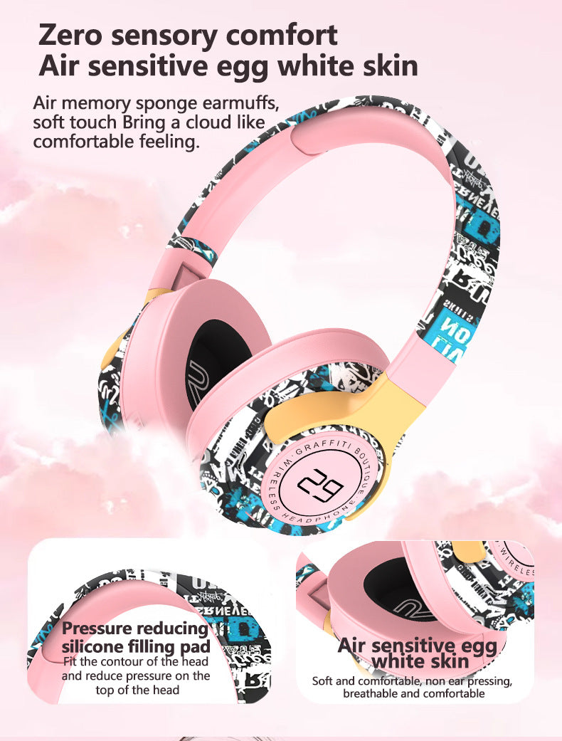 Trendy Graffiti Wireless Over-Ear Headphones - Bluetooth 5.1, HIFI 360 Surround Sound, 12H Playtime, Low Latency(black)