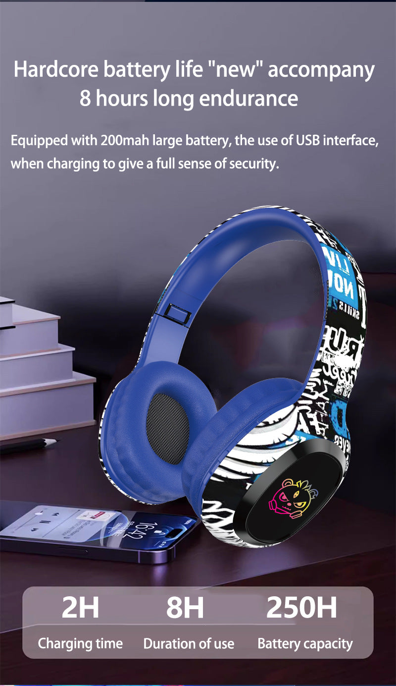 Wireless Over-Ear Headphones with Graffiti Design - Bluetooth 5.3, HIFI Sound, RGB Light, 8H Playtime(red)