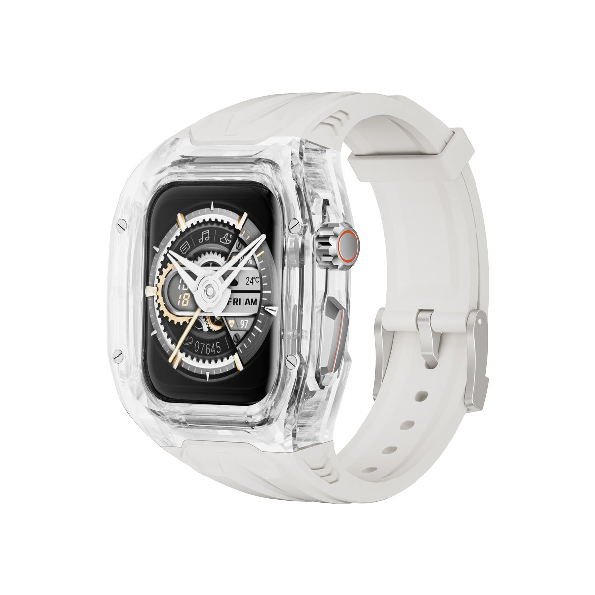 Transparent PC+TPU Sports Watch Strap & Case for Smart Watch - Raised Edge Protection, Wireless Charging Compatible(White and transparent)