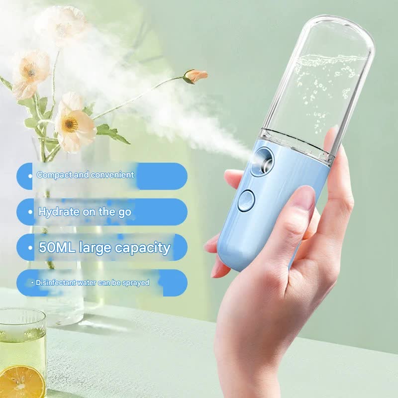 Two Portable Nano Facial Sprayer - 50ml USB Rechargeable Moisturizing Disinfectant Sprayer(Blue)