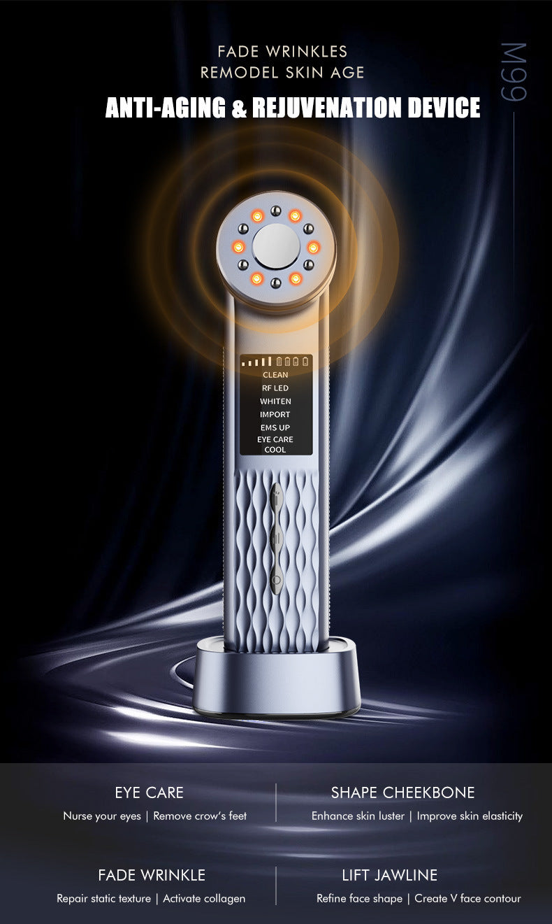 Multi-Functional Facial Beauty Device - Ultrasonic, EMS, RF LED, Cool Therapy & Eye Care(blue)