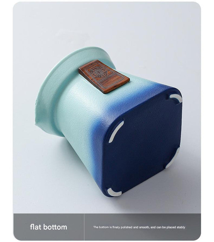 Artisan Ceramic Tea Pot with Built-in Strainer - 280ml, Gradient Finish & Wooden Accents(Yellow+red)