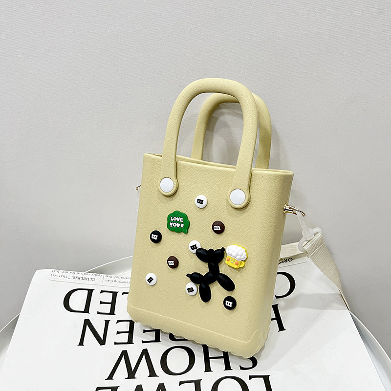 EVA Large Capacity Crossbody & Handbag - Customizable with Charms, Lightweight & Versatile, Khaki (with DIY accessories)