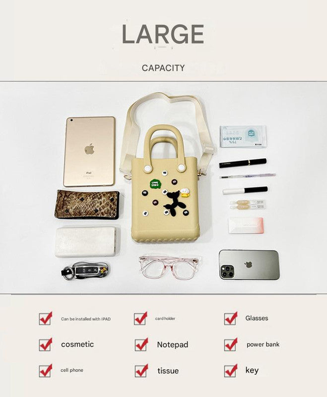 EVA Large Capacity Crossbody & Handbag - Customizable with Charms, Lightweight & Versatile,Khaki (with DIY accessories)