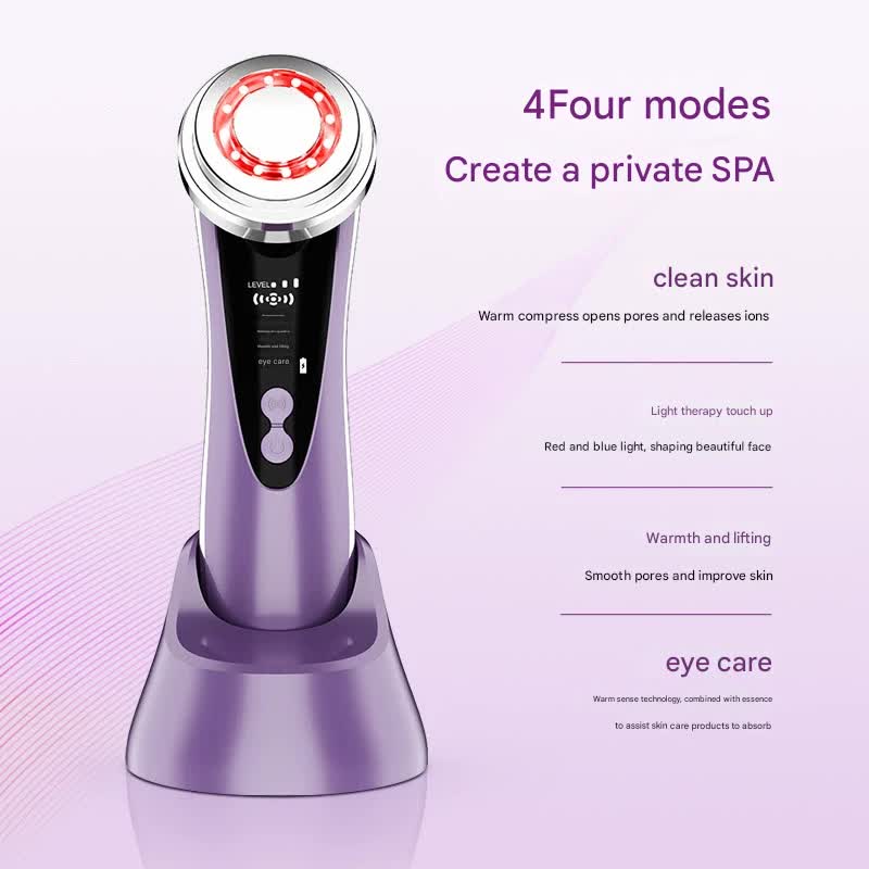 4-in-1 Facial Beauty Device - LED Light Therapy, Warm Lifting, Ion Cleansing & Eye Care(pink)