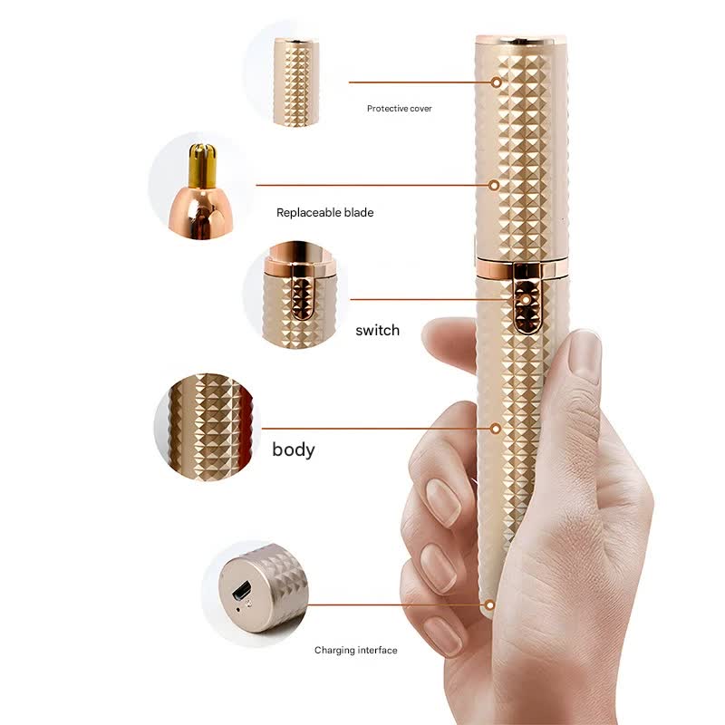 3-in-1 Rechargeable Electric Trimmer for Women - Nose, Eyebrow & Facial Hair Remover with Washable Heads & LED Light(red)