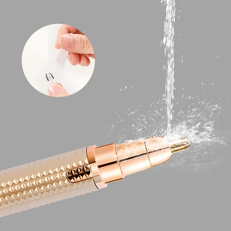 3-in-1 Rechargeable Electric Trimmer for Women - Nose, Eyebrow & Facial Hair Remover with Washable Heads & LED Light(brown)