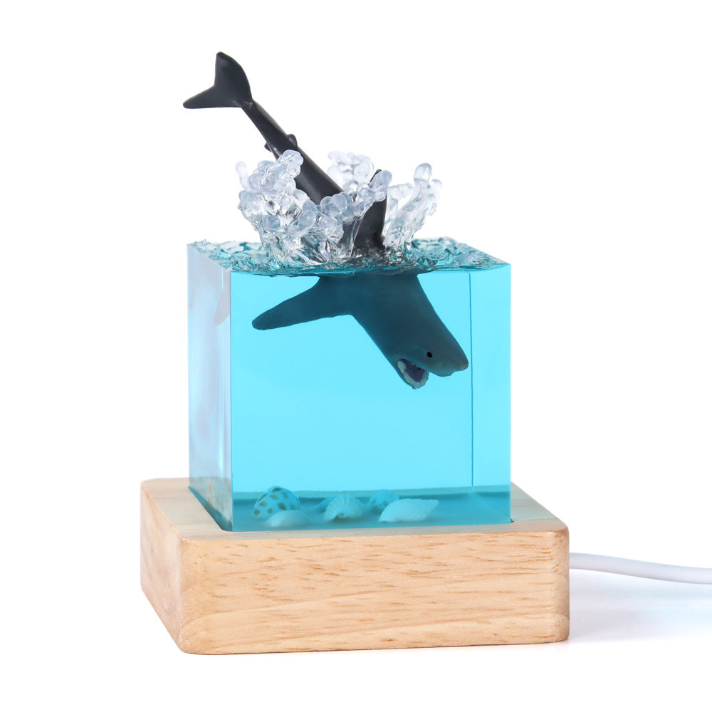Unique Handmade Epoxy Resin Lamp - Marine Life Diorama, USB Light, Ocean Decor Gift (Shell megalodon model)