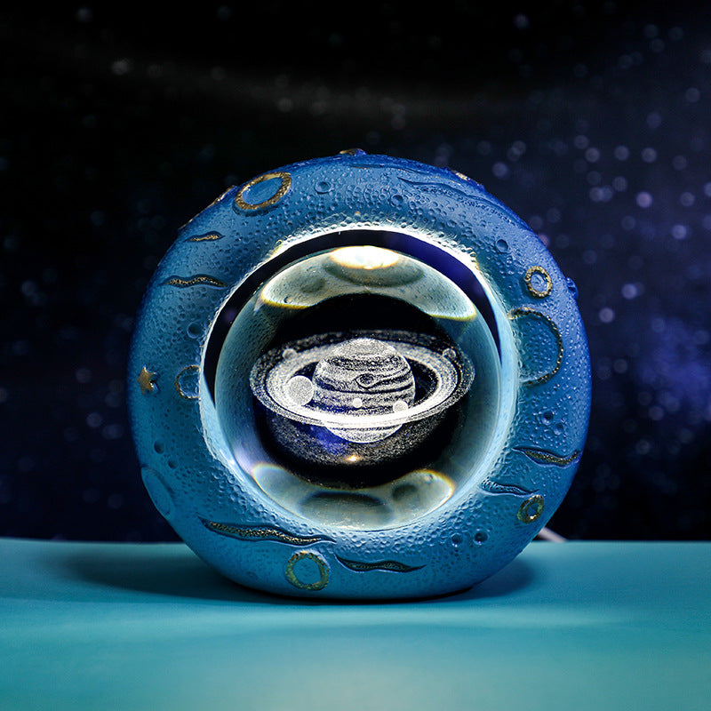 Celestial Ring LED Crystal Ball Lamp - 3D Engraving, Unique Gift (Saturn)