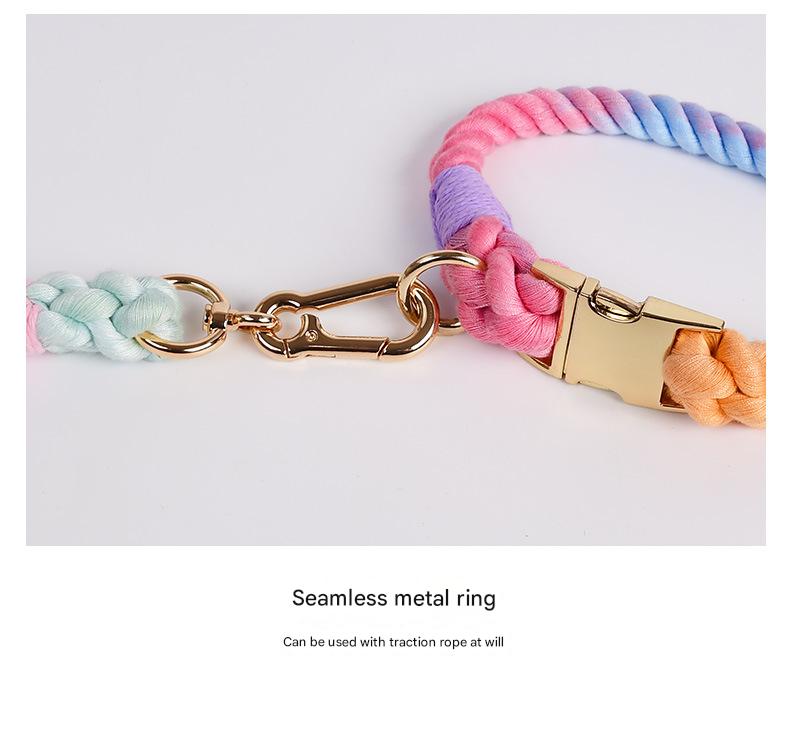 Handmade Gradient Rope Dog Collar & Leash Set - Colorful Braided Cotton (Navy blue - Size M)