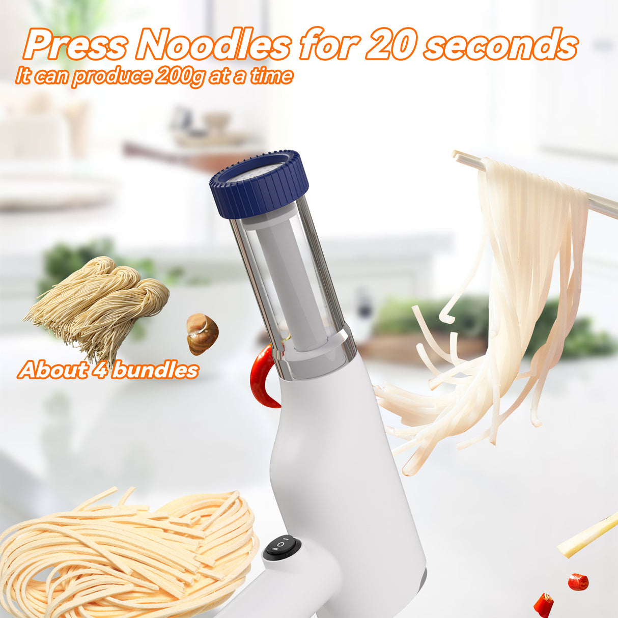 White Portable Rechargeable Noodle Maker - Multiple Shaping Discs