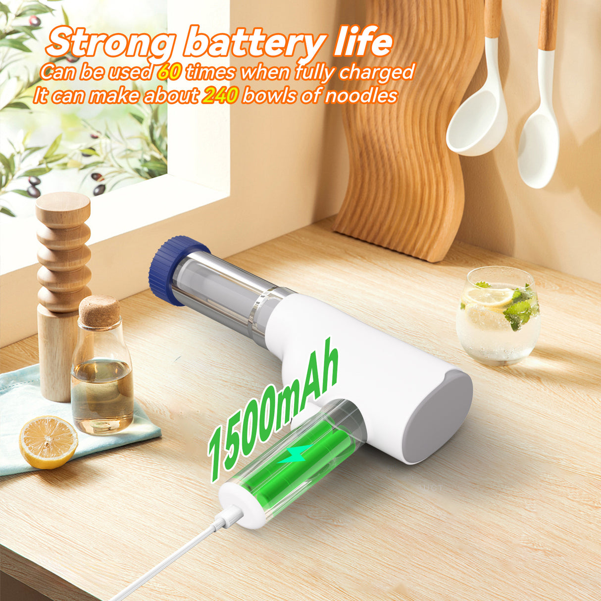 Blue Portable Rechargeable Noodle Maker - Multiple Shaping Discs