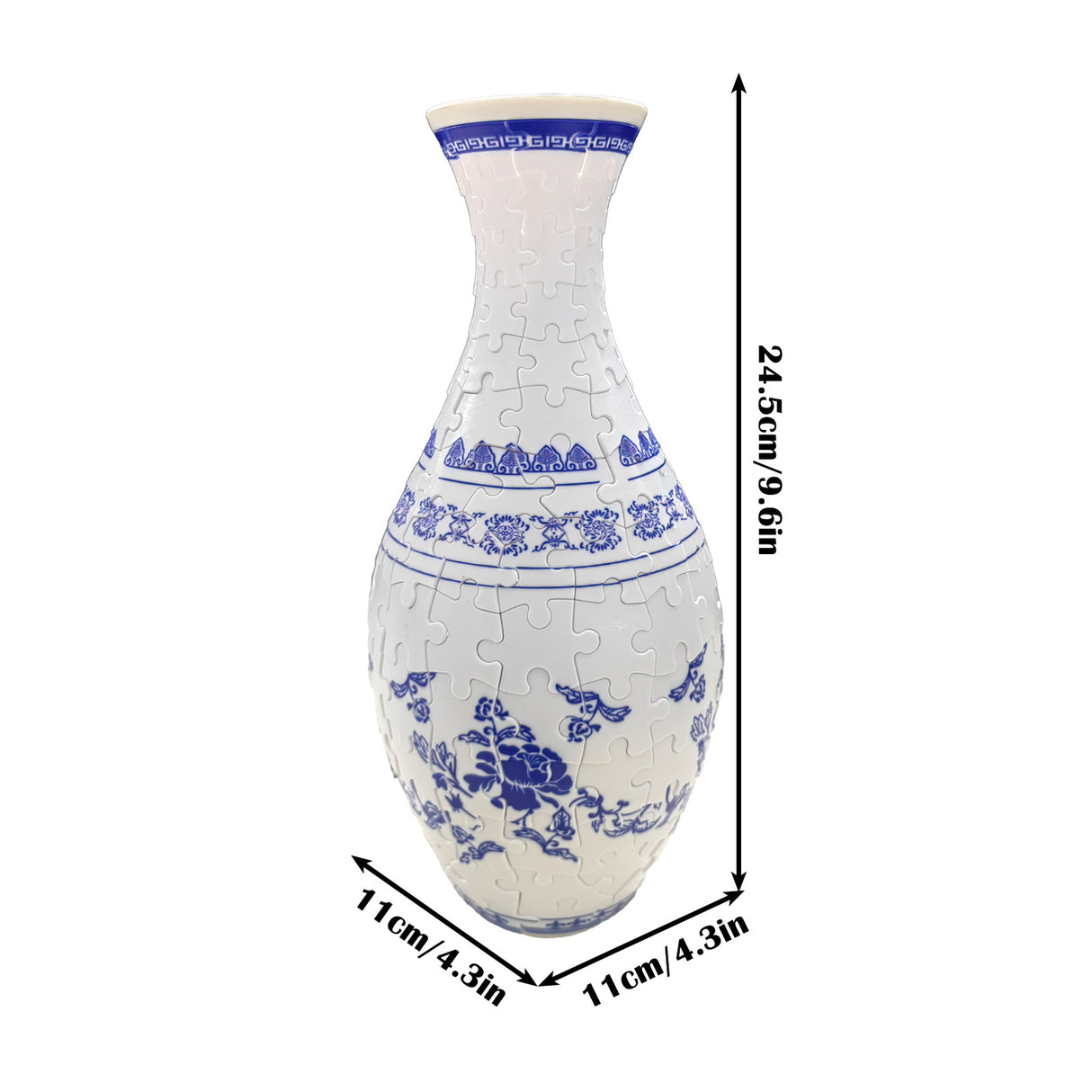 Unique 3D Puzzle Vase with Built-in Water Holder - Fun DIY Project (Blue and White)