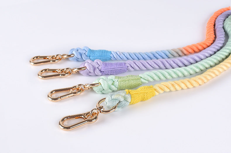 Premium Leather Pet Collar and Leash - Soft, Strong Braided Rope (Pink Purple - Size M)