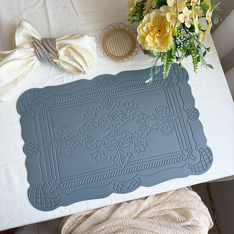 4 pcs Decorative Faux Leather Placemats - Unique Shape, Beautiful Packaging (Light blue)