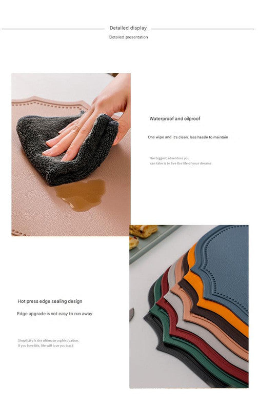 4 pcs Retro Faux Leather Placemat - Waterproof & Oil-Proof Dining Table Mat (Pink)