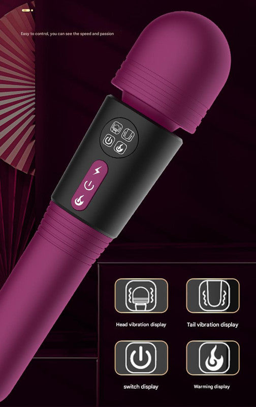 (Purple) Powerful Dual Stimulation Wand Vibrator - Heated Tip, Multi-Mode, LCD Display