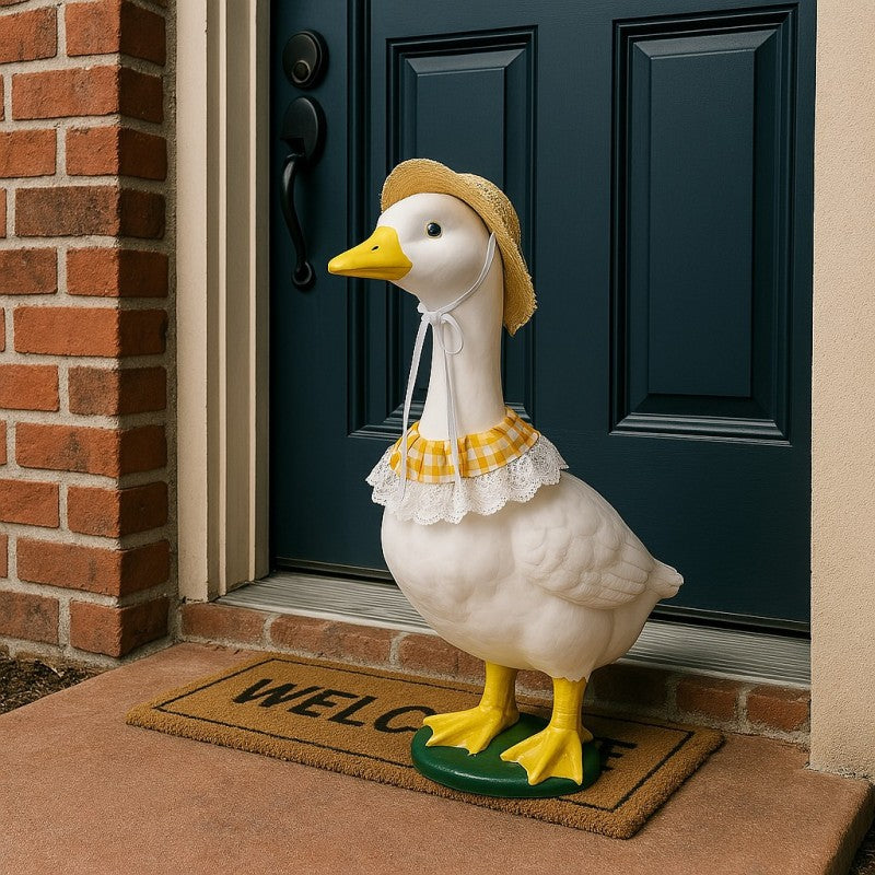 Khaki and Yellow 2 Sets Adorable Porch Goose & Small Pet Costume Set - 2 Summer Straw Hat & 2 Gingham Bib