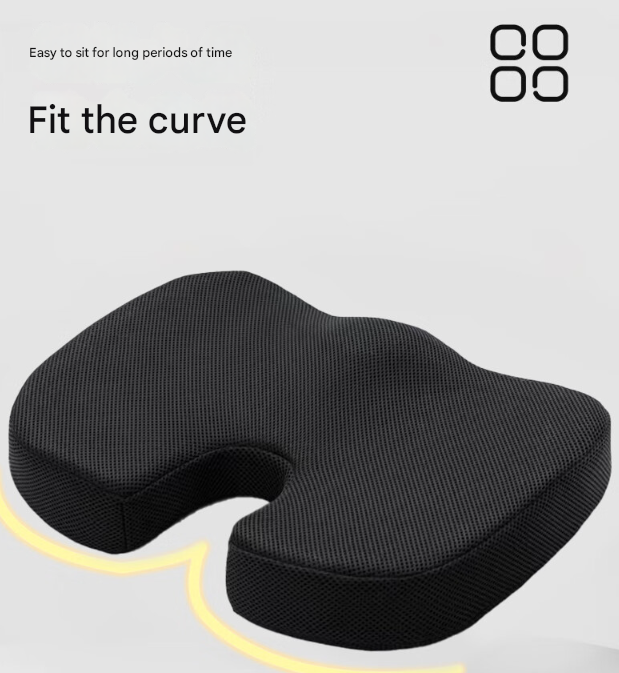 Black Ergonomic U-Shaped Memory Foam Seat Cushion - Coccyx Relief & Posture Support with Breathable Cover