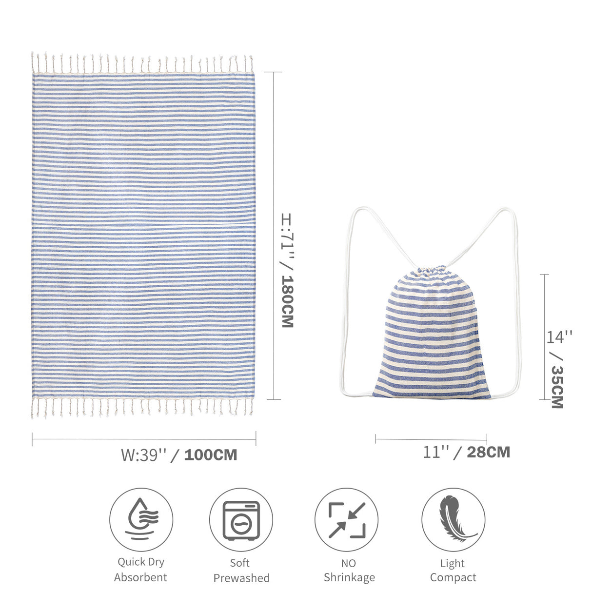 Blue Chic Lightweight Nylon Drawstring Tote Bag - Multi-Pocket Casual Shoulder & Crossbody