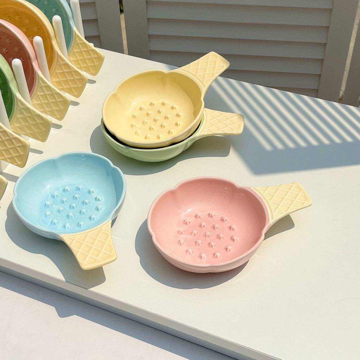 2 Pcs Yellow Adorable Ice Cream Cone Ceramic Slow Feeder Pet Bowl - Fun Anti-Gulp Design for Cats & Dogs