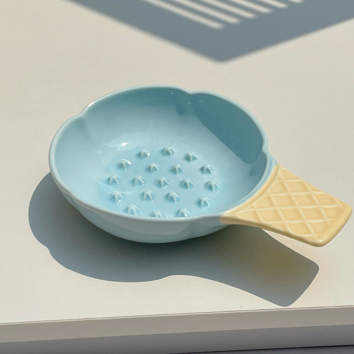 Blue and Yellow Adorable Ice Cream Cone Ceramic Slow Feeder Pet Bowl - Fun Anti-Gulp Design for Cats & Dogs