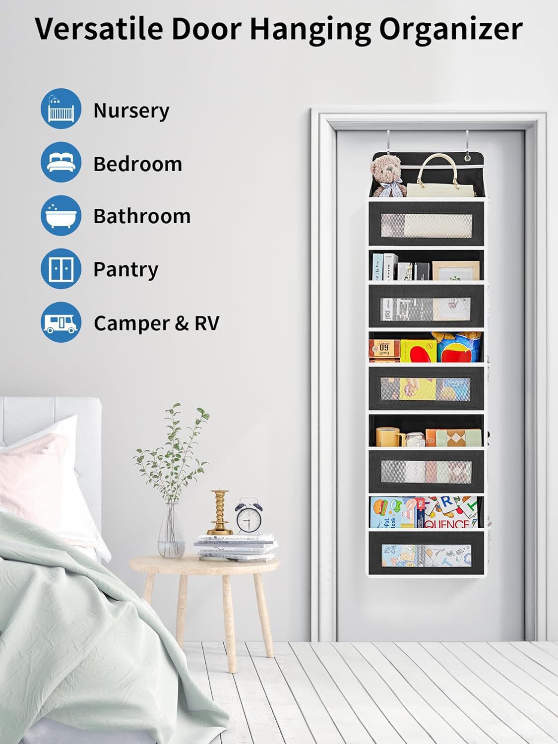 Grey Heavy Duty 5-Tier Over-The-Door Hanging Organizer - Space-Saving Storage with Clear Windows & Mesh Pockets