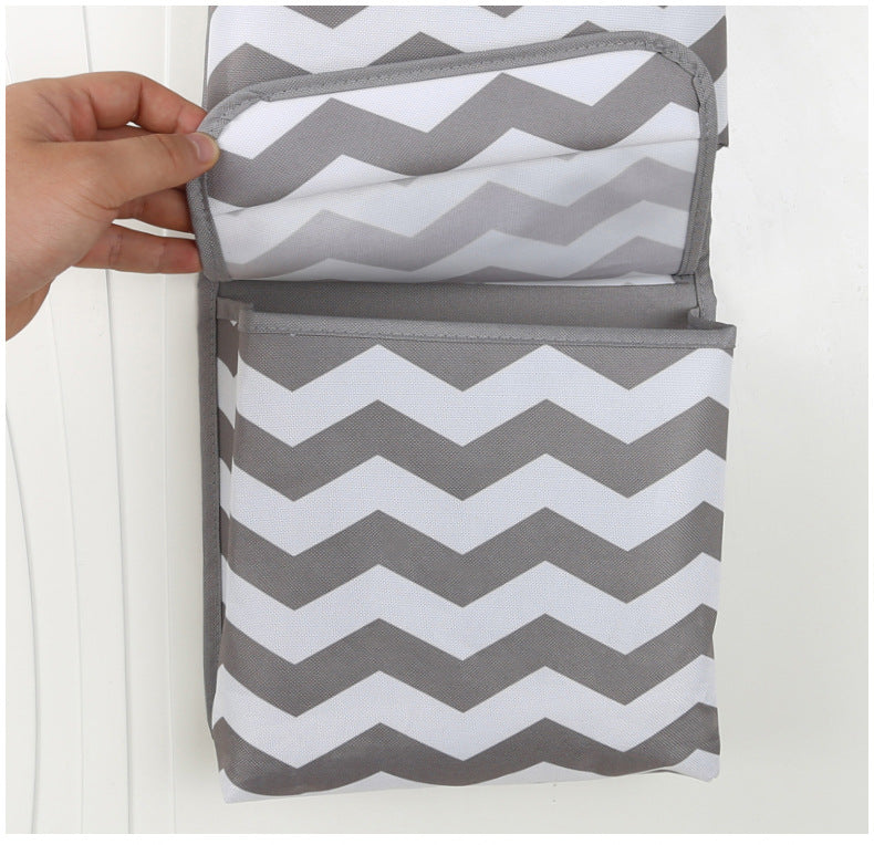 Grey And White Chic Chevron 2-Pocket Hanging Storage Organizer with Lids - Waterproof Oxford Cloth Wall & Door Mount