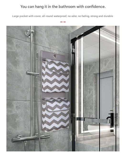 Grey And White Chic Chevron 2-Pocket Hanging Storage Organizer with Lids - Waterproof Oxford Cloth Wall & Door Mount