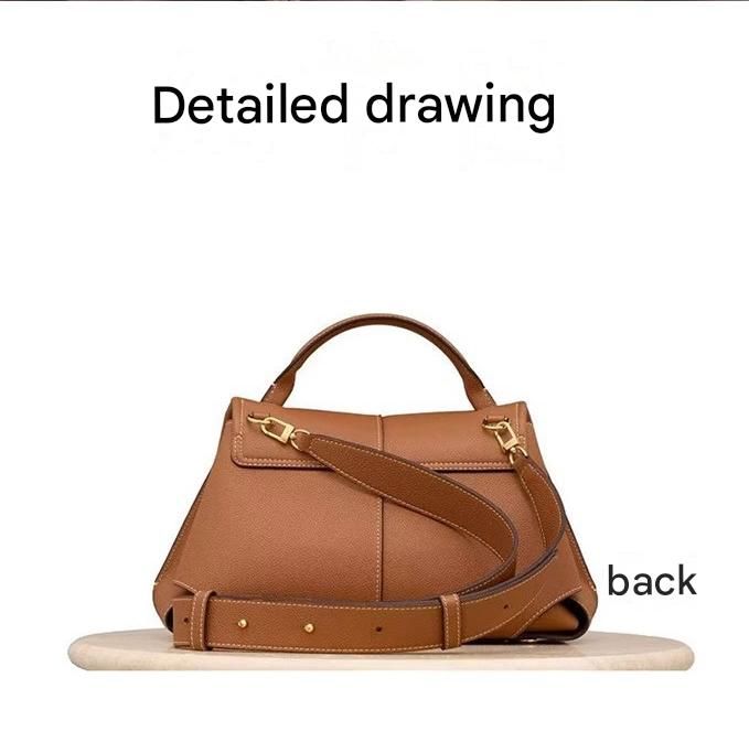 Beige Elegant Womens Genuine Cowhide Leather Top Handle Satchel - Chic Flap Crossbody Shoulder Bag