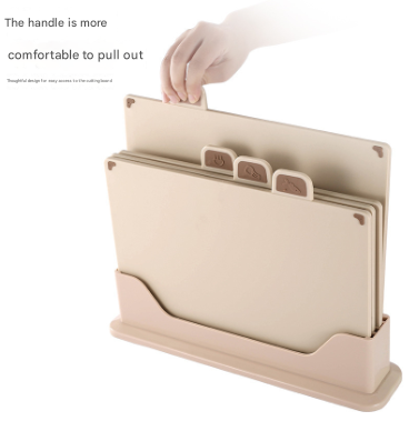 Beige 4-Piece Index Cutting Board Set with Ventilated Storage Stand - Food-Safe PP Kitchen Chopping