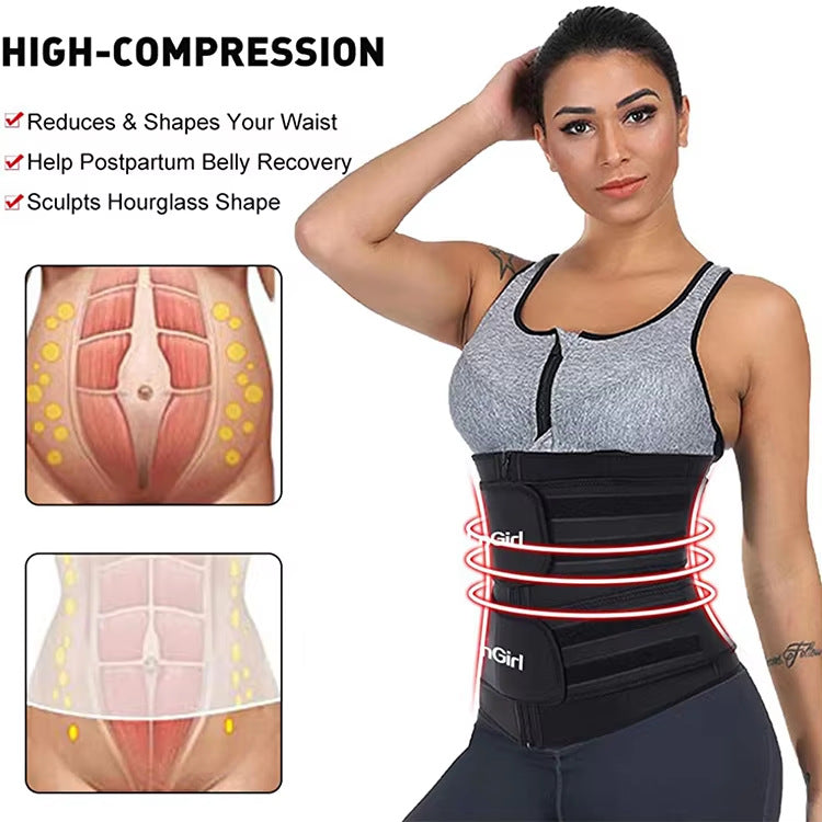 Size M Black Womens Sweat-Enhancing Waist Trainer Belt - Dual Strap Zipper Tummy Control Cincher for Workout & Postpartum Shaping