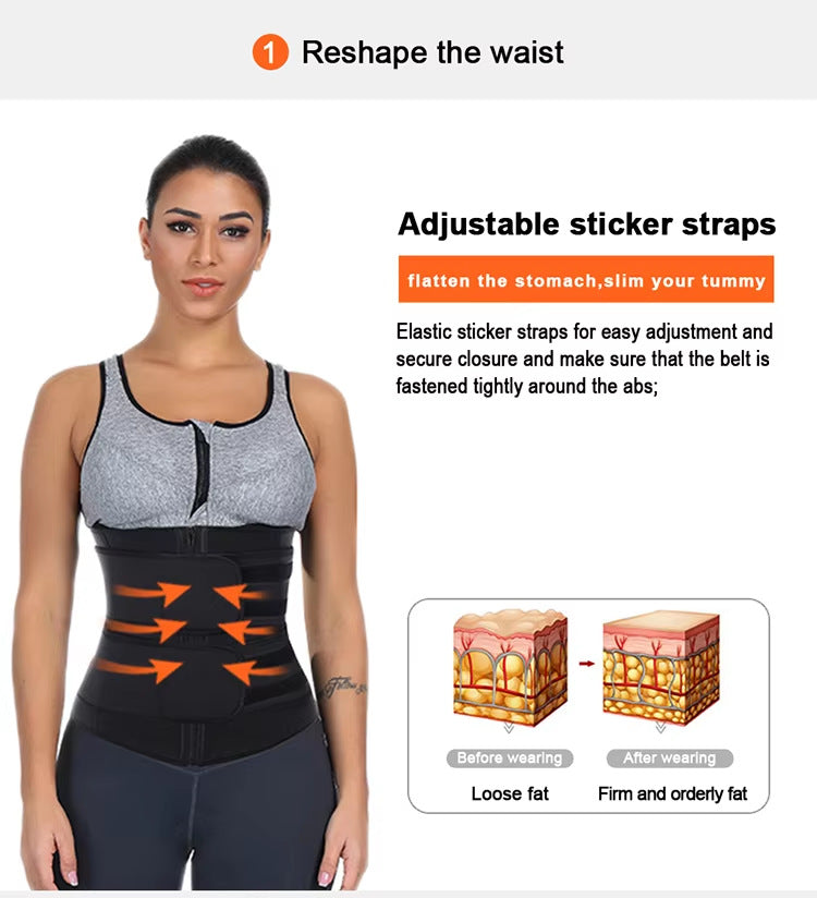Size XL Black Womens Sweat-Enhancing Waist Trainer Belt - Dual Strap Zipper Tummy Control Cincher for Workout & Postpartum Shaping