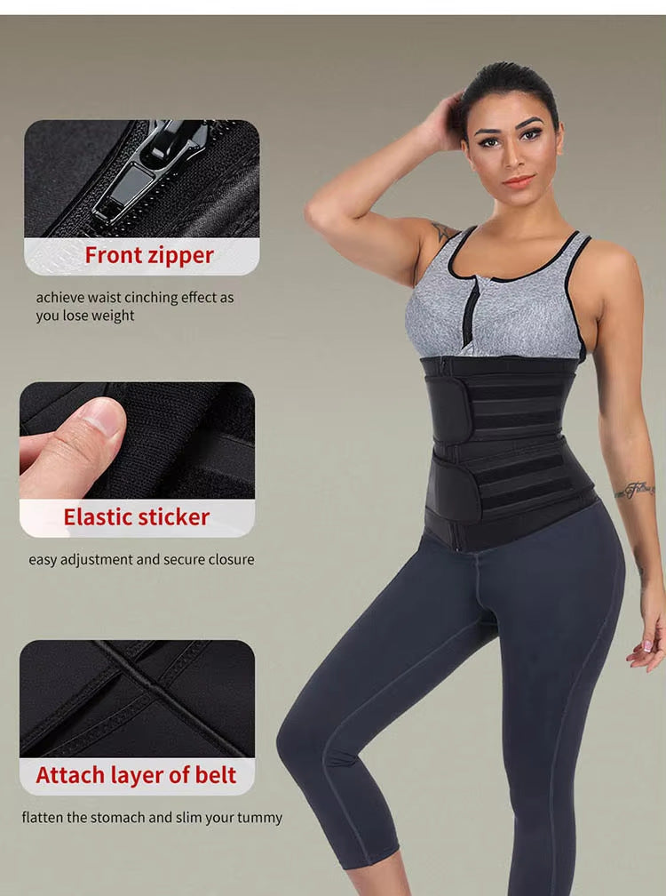 Size 4XL Black Womens Sweat-Enhancing Waist Trainer Belt - Dual Strap Zipper Tummy Control Cincher for Workout & Postpartum Shaping