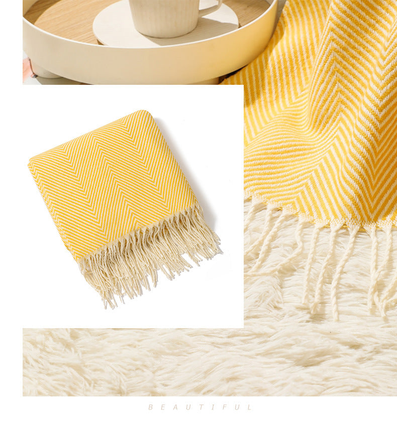 Orange Elegant Herringbone Tassel Throw Blanket - Large Acrylic Faux Cashmere Soft Cozy Blanket for Sofa, Bed & Decor (130x240cm)